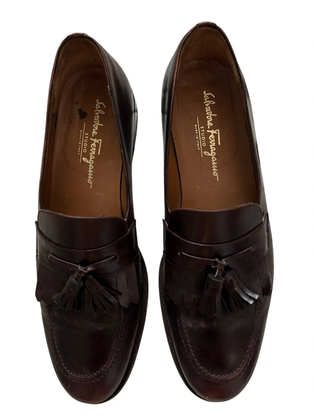 Salvatore Ferragamo Tassel Slip On Loafers Brown Leather Mens Dress Shoes 10.5 B
